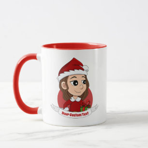 Mug Fille de Noël aux cheveux bruns ondulés