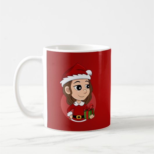 Mug Fille de Noël aux cheveux bruns ondulés (Gauche)