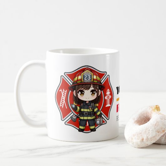 Mug Fille de pompier Kawaii - (Avec donut)
