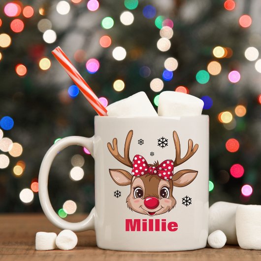 Mug Fille de rennes de Noël Polka rouge Pot Bow