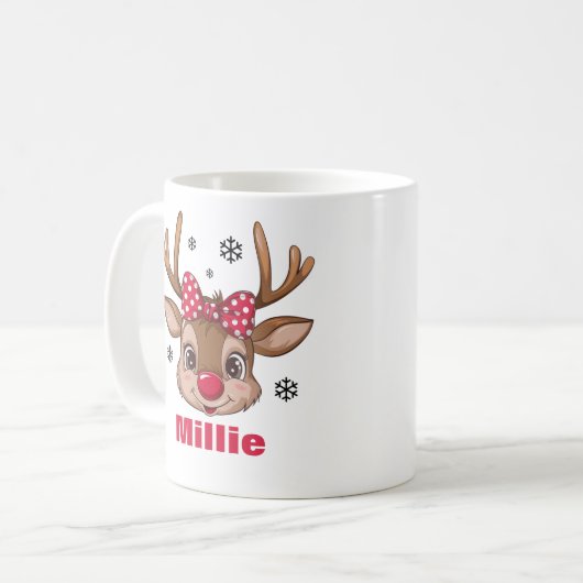 Mug Fille de rennes de Noël Polka rouge Pot Bow (Devant gauche)