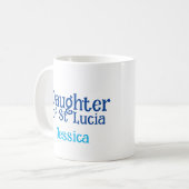Mug Fille de Sainte-Lucie | Texte bleu de l'hymne (Devant gauche)