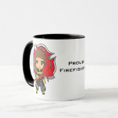 Mug Fille de sapeur-pompier de brune de Kawaii (Devant gauche)