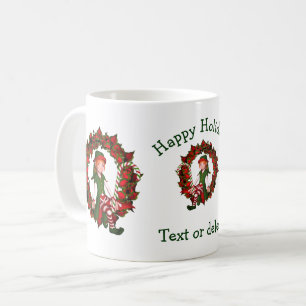 Mug Fille Elf Wreath Fête de Noël personnalisée