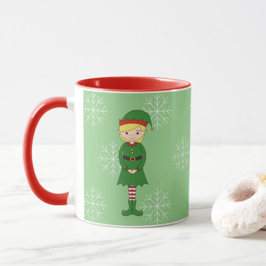 Mug Fille Elfe illusima Noël Flocons de Neige Vert Cla (Avec donut)