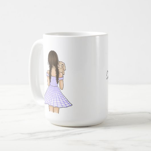 Mug Fille en pourpre En vichy Plaid portant lapin anim (Devant gauche)