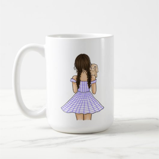 Mug Fille en pourpre En vichy Plaid portant lapin anim (Gauche)
