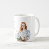 Mug Fille en robe bleue fleurs blanches bleues (Devant droit)