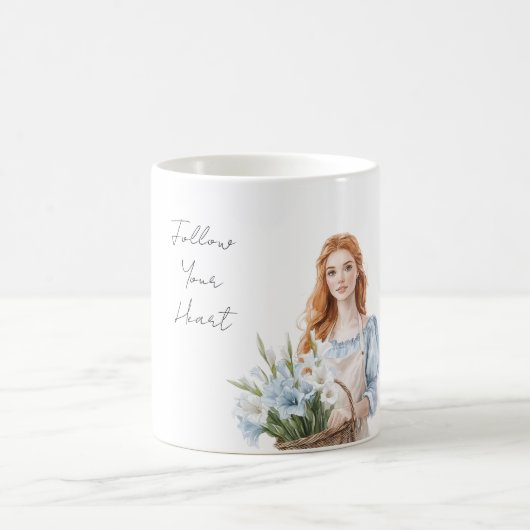 Mug Fille en robe bleue fleurs blanches bleues (Centre)