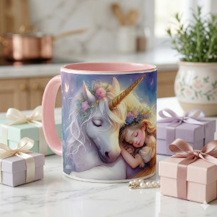 Mug Fille Endormie Paysage de Rêve Licorne