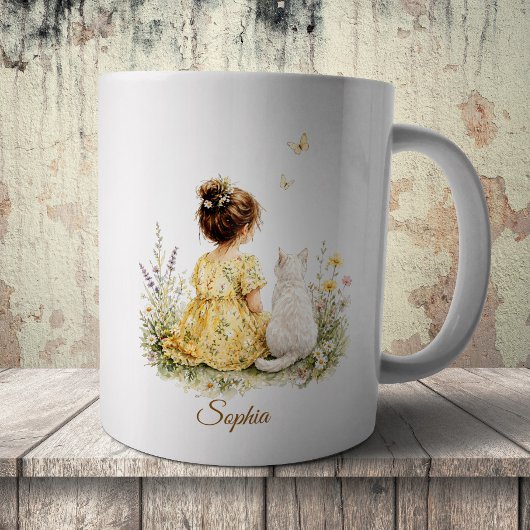 Mug Fille et chat blanc