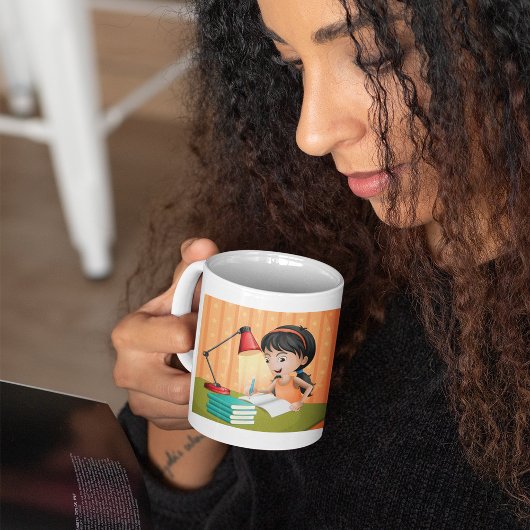 Mug Fille étudiant à un bureau faisant ses devoirs