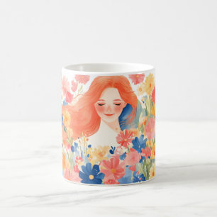 Mug Fille Fantaisiste dans un Jardin de Fleurs en Fleu