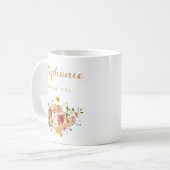 Mug Fille Florale Rose or Personnalisée (Devant gauche)
