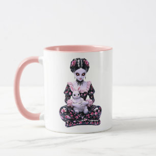 Mug Fille gothique Lapin Mignon Foncé Floral Rose