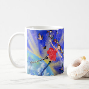 Mug Fille heureuse avec oiseaux - Bonheur - Joie -