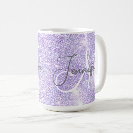 Mug Fille Lavande violet Parties scintillant Blush Nom (Devant droit)