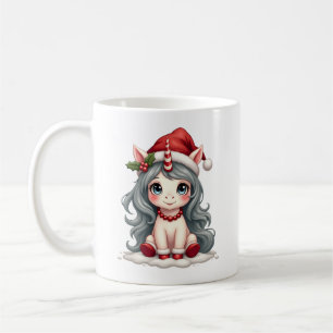 Mug Fille licorne de Noël vintage vecteur de vacances