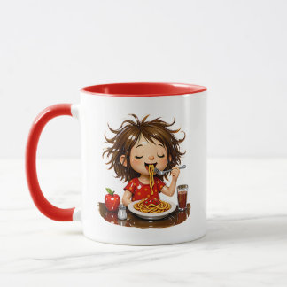 Mug Fille Mignonne Amoureuse de Spaghetti Thème Alimen