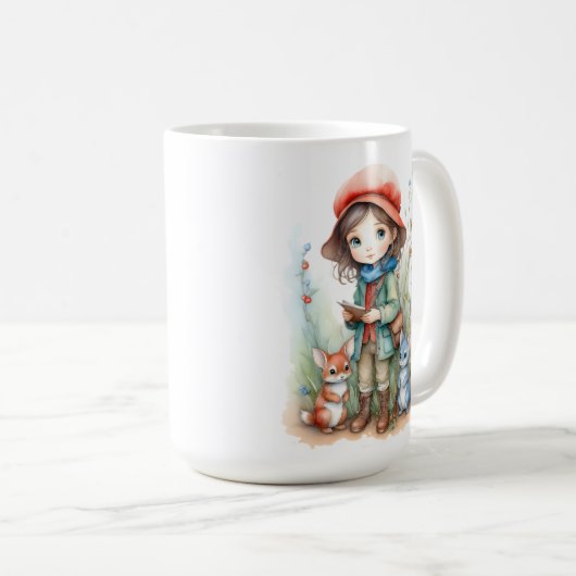 Mug Fille mignonne avec des amis animaux à Woods (Devant droit)
