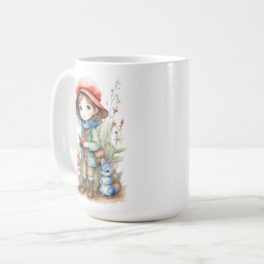 Mug Fille mignonne avec des amis animaux à Woods (Devant gauche)