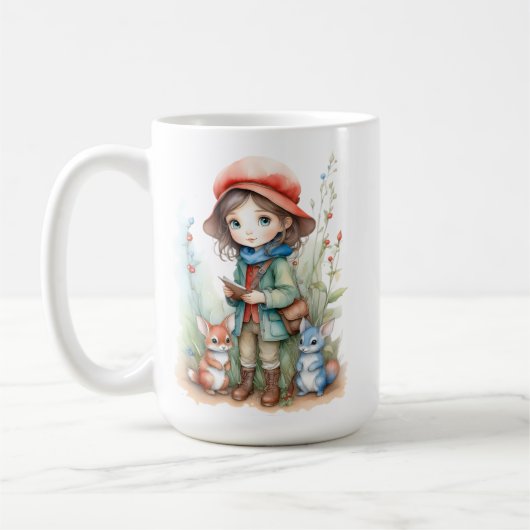 Mug Fille mignonne avec des amis animaux à Woods (Gauche)