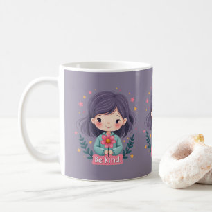 Mug Fille Mignonne Sois Gentille avec Fleur Art Positi