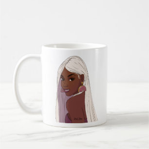 Mug Fille noire aux cheveux blancs avec boucle d'oreil