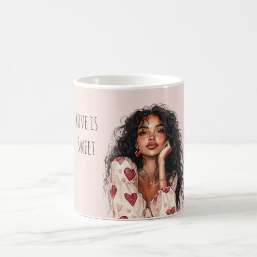 Mug Fille Noire Cœurs Rouges Saint-Valentin Amour (Centre)