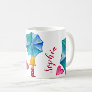 Mug Fille parapluie personnalisée Art aquarelle