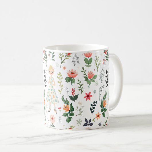 Mug Fille parmi les fleurs (Devant droit)
