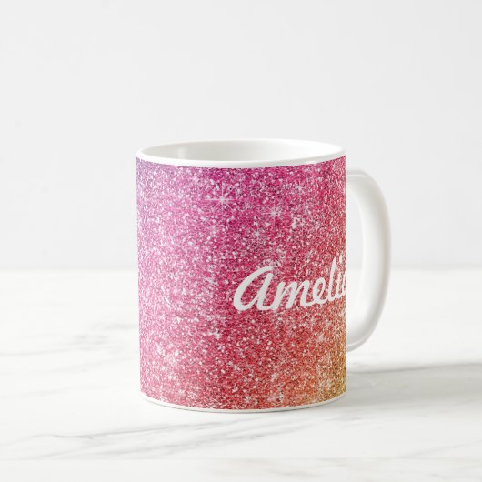 Mug Fille Parties scintillant arc-en-ciel Nom du monog (Devant droit)