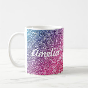 Mug Fille Parties scintillant arc-en-ciel Nom du monog