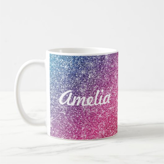 Mug Fille Parties scintillant arc-en-ciel Nom du monog (Gauche)