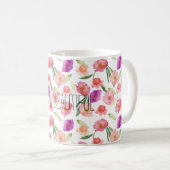 Mug Fille Peach rose violet aquarelle Florale (Devant droit)