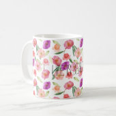 Mug Fille Peach rose violet aquarelle Florale (Devant gauche)