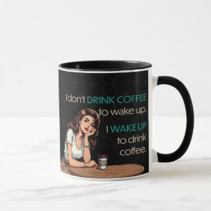Mug Fille pin-up — Je me réveille pour boire du café