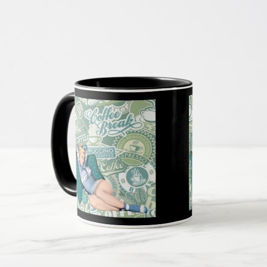 Mug Fille Pin-Up Rétro Collage Pause Café (Devant gauche)