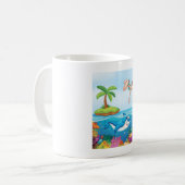 Mug Fille plongeant dans l'océan avec un requin ami su (Devant gauche)