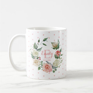 Mug Fille Pois florale de couleur rose