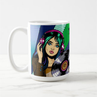 Mug Fille Pop Art avec disque personnalisé