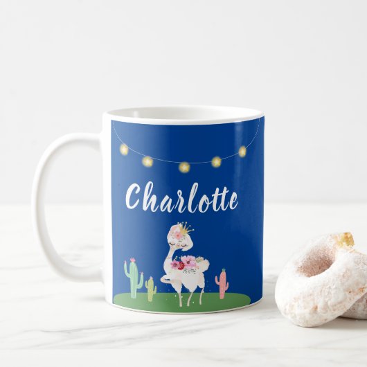 Mug Fille Princesse Llama Floral Cactus Enfants (Avec donut)