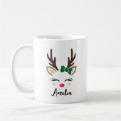 Mug Fille Reindeer Visage Nom personnalisé Noël (Gauche)
