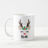 Mug Fille Reindeer Visage Nom personnalisé Noël (Gauche)