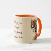 Mug Fille Rétro avec des fleurs dans les cheveux (Devant droit)