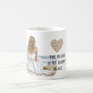 Mug Fille Robe Plage Endroit Heureux Coquillage Coeur