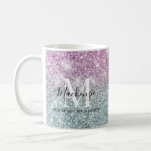 Mug Fille rose bleu violet Parties scintillant Nom du  (Gauche)