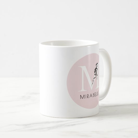 Mug Fille Rose Elegant Noir Bow Initial Mignonne Monog (Devant droit)
