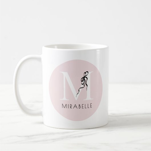 Mug Fille Rose Elegant Noir Bow Initial Mignonne Monog (Gauche)