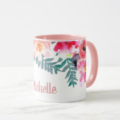 Mug Fille Rose Fleurs Élégant Nom Personnalisé (Devant droit)